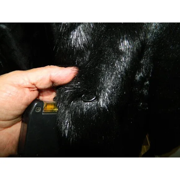 Pamela McCoy Collection Black Faux Fur Long Coat Size L 52" Long With Tags New - Picture 13 of 16